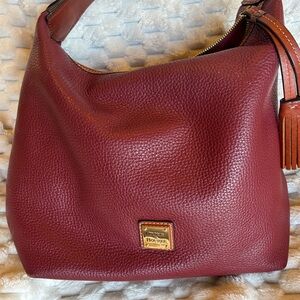 Dooney & Bourke Sophie Burgundy Pebbled Leather Hobo Shoulder Bag Gold